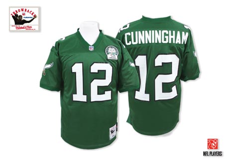 Men's Authentic Randall Cunningham Mitchell and Ness Jersey Midnight Green Home - #12 Throwback NFL Philadelphia Eagles